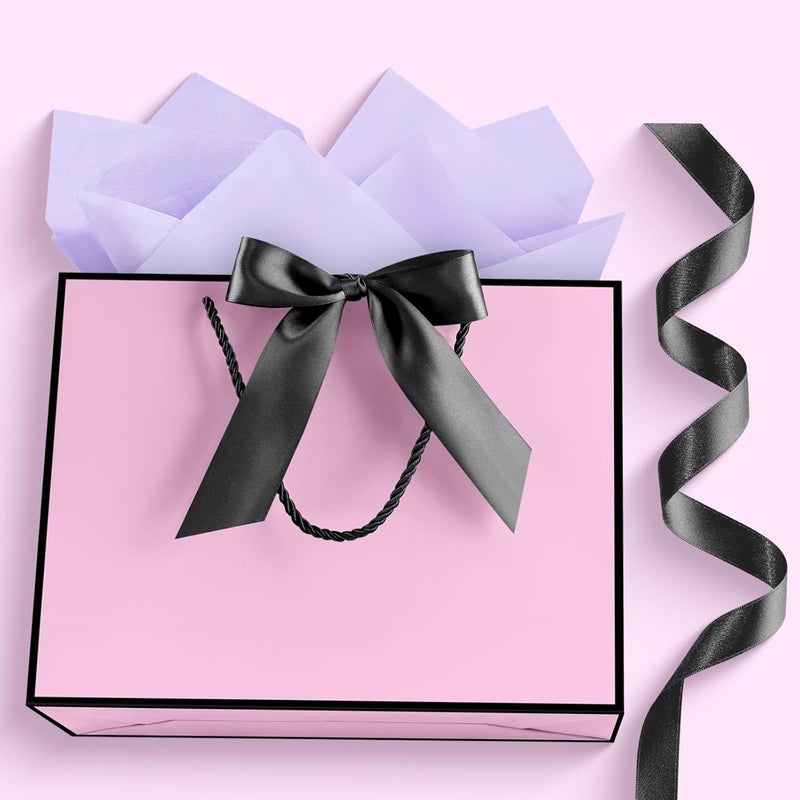 JMANNI 1PCS Large Gift Bag with Ribbon and 1 Greeting Card 2 Tissue Papers, Portable Paper Gift Bag with Handles, Birthday Present Bags for Wedding Party,Mothers Day12.6" x 9.8" x 3.9"(Purple-Black - Image 2